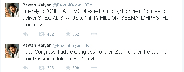 Pawan Tweets on Congress, Pawan Kalyan Speech