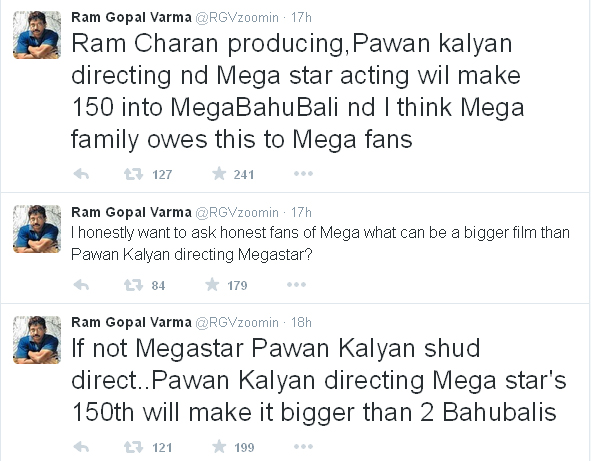 RGV Tweets Pawan Chiru, Pawan Kalyan, Chiru's 150th Film