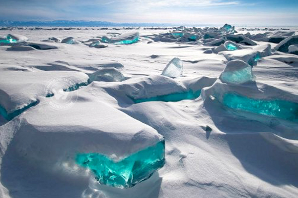 Turquoise ice in Lake Baikal