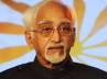 Congress, vice president's candidature, cong wants hamid to continue as vice prez, Ansari