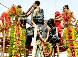 New Rudra Idol overlooking Krishna at Srisailam