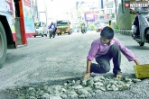 Habsiguda Main Road, GHMC, 12 year old hyd s good samaritan takes upon himself to fill potholes, Potholes