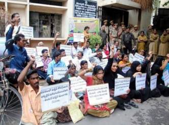 Physically challenged stage dharna