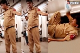 drunk police train, drink police train, viral drunken police behavior in public train, Drunken