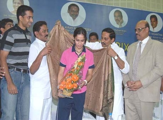 Saina felicitated by AP Govt