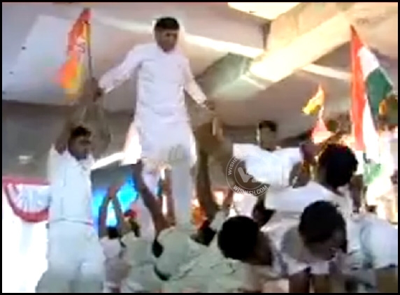 BJP candidate walks over schoolchildren